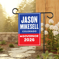 Jason Mikesell For Colorado Governor 2026 Garden Flag, Double Sided, 2026 Governor Flag, Elections Flag, Race Red White & Blue Flag