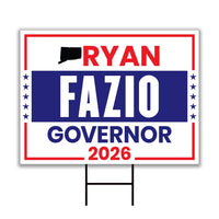 Ryan Fazio For Connecticut Governor 2026 Yard Sign, Corrugated Plastic Governor Elections Race Red White & Blue Yard Sign with Metal H-Stake