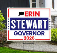 Erin Stewart For Connecticut Governor 2026 Yard Sign, Corrugated Plastic Governor Elections Race Red White Blue Yard Sign with Metal H-Stake