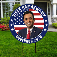 Vivek Ramaswamy For Ohio Governor 2026 Yard Sign, Corrugated Plastic Governor Elections Race Red White & Blue Yard Sign with Metal H-Stake