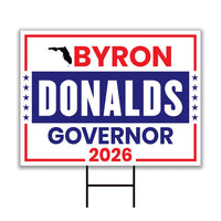 Byron Donalds For Florida Governor 2026 Yard Sign, Corrugated Plastic Governor Elections Race Red White & Blue Yard Sign with Metal H-Stake