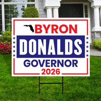 Byron Donalds For Florida Governor 2026 Yard Sign, Corrugated Plastic Governor Elections Race Red White & Blue Yard Sign with Metal H-Stake