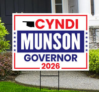 Cyndi Munson For Oklahoma Governor 2026 Yard Sign, Corrugated Plastic Governor Elections Race Red White & Blue Yard Sign with Metal H-Stake