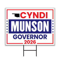 Cyndi Munson For Oklahoma Governor 2026 Yard Sign, Corrugated Plastic Governor Elections Race Red White & Blue Yard Sign with Metal H-Stake