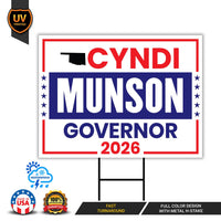 Cyndi Munson For Oklahoma Governor 2026 Yard Sign, Corrugated Plastic Governor Elections Race Red White & Blue Yard Sign with Metal H-Stake