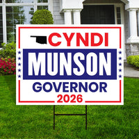 Cyndi Munson For Oklahoma Governor 2026 Yard Sign, Corrugated Plastic Governor Elections Race Red White & Blue Yard Sign with Metal H-Stake