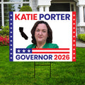 Katie Porter For California Governor 2026 Yard Sign, Corrugated Plastic Governor Elections Race Red White Blue Yard Sign with Metal H-Stake