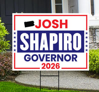Josh Shapiro For Pennsylvania Governor 2026 Yard Sign, Corrugated Governor Elections Race Red White & Blue Yard Sign with Metal H-Stake