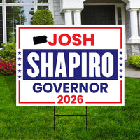 Josh Shapiro For Pennsylvania Governor 2026 Yard Sign, Corrugated Governor Elections Race Red White & Blue Yard Sign with Metal H-Stake