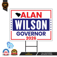Alan Wilson For South Carolina Governor 2026 Yard Sign, Corrugated Governor Elections Race Red White & Blue Yard Sign with Metal H-Stake