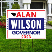 Alan Wilson For South Carolina Governor 2026 Yard Sign, Corrugated Governor Elections Race Red White & Blue Yard Sign with Metal H-Stake