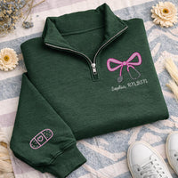 Nurse Bow Embroidered Quarter Zip Sweatshirt, RN Stethoscope Monogram Pullover, Personalized Nurse Gift, RN Healthcare Worker Gift