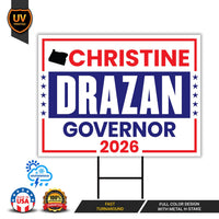 Christine Drazan For Oregon Governor 2026 Yard Sign, Corrugated Plastic Governor Elections Race Red White Blue Yard Sign with Metal H-Stake