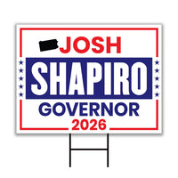 Josh Shapiro For Pennsylvania Governor 2026 Yard Sign, Corrugated Governor Elections Race Red White & Blue Yard Sign with Metal H-Stake