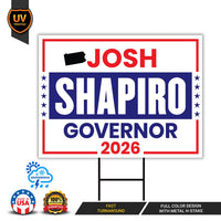 Josh Shapiro For Pennsylvania Governor 2026 Yard Sign, Corrugated Governor Elections Race Red White & Blue Yard Sign with Metal H-Stake