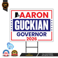 Aaron Guckian For Rhode Island Governor 2026 Yard Sign, Corrugated Governor Elections Race Red White & Blue Yard Sign with Metal H-Stake