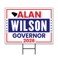 Alan Wilson For South Carolina Governor 2026 Yard Sign, Corrugated Governor Elections Race Red White & Blue Yard Sign with Metal H-Stake