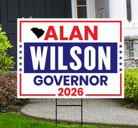 Alan Wilson For South Carolina Governor 2026 Yard Sign, Corrugated Governor Elections Race Red White & Blue Yard Sign with Metal H-Stake