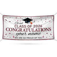Graduation 2026 Personalized Vinyl Banner, Class of 2026 Congrats Banner Sign, Custom Graduation Party Banner with Name, Metal Grommets