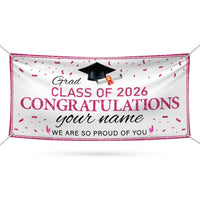 Graduation 2026 Personalized Vinyl Banner, Class of 2026 Congrats Banner Sign, Custom Graduation Party Banner with Name, Metal Grommets