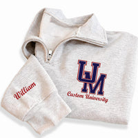 Personalized College Embroidered Quarter Zip Sweatshirt, Custom University Logo Pullover, Graduation Gift College Student Apparel