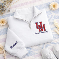 Personalized College Embroidered Quarter Zip Sweatshirt, Custom University Logo Pullover, Graduation Gift College Student Apparel
