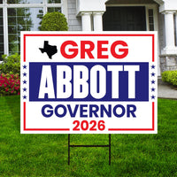 Greg Abbott For Texas Governor 2026 Yard Sign, Corrugated Plastic Governor Elections Race Red White & Blue Yard Sign with Metal H-Stake