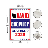 David Crowley For Wisconsin Governor 2026 Garden Flag, Double Sided, 2026 Governor Flag, Elections Flag, Race Red White & Blue Flag
