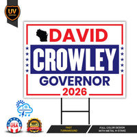 David Crowley For Wisconsin Governor 2026 Yard Sign, Corrugated Plastic Governor Elections Race Red White Blue Yard Sign with Metal H-Stake