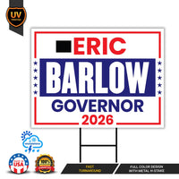 Eric Barlow For Wyoming Governor 2026 Yard Sign, Corrugated Plastic Governor Elections Race Red White & Blue Yard Sign with Metal H-Stake