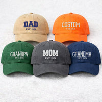 Custom Embroidered Hat with Date, Personalized Grandma Grandpa Gift, Pregnancy Announcement Hat, Vintage Dad Cap, Mothers Day Gift Idea
