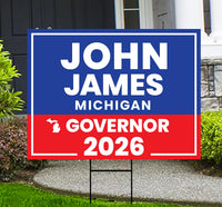 John James For Michigan Governor 2026 Yard Sign, Corrugated Plastic Governor Elections Race Red White & Blue Yard Sign with Metal H-Stake