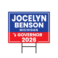 Jocelyn Benson For Michigan Governor 2026 Yard Sign, Corrugated Plastic Governor Elections Race Red White Blue Yard Sign with Metal H-Stake