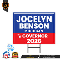 Jocelyn Benson For Michigan Governor 2026 Yard Sign, Corrugated Plastic Governor Elections Race Red White Blue Yard Sign with Metal H-Stake