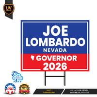 Joe Lombardo For Nevada Governor 2026 Yard Sign, Corrugated Plastic Governor Elections Race Red White & Blue Yard Sign with Metal H-Stake