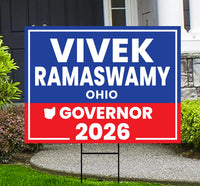 Vivek Ramaswamy For Ohio Governor 2026 Yard Sign, Corrugated Plastic Governor Elections Race Red White & Blue Yard Sign with Metal H-Stake