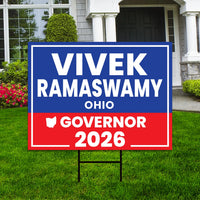 Vivek Ramaswamy For Ohio Governor 2026 Yard Sign, Corrugated Plastic Governor Elections Race Red White & Blue Yard Sign with Metal H-Stake