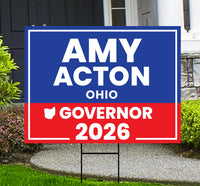 Amy Acton For Ohio Governor 2026 Yard Sign, Corrugated Plastic Governor Elections Race Red White & Blue Yard Sign with Metal H-Stake