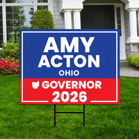 Amy Acton For Ohio Governor 2026 Yard Sign, Corrugated Plastic Governor Elections Race Red White & Blue Yard Sign with Metal H-Stake