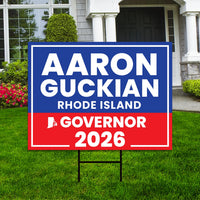 Aaron Guckian For Rhode Island Governor 2026 Yard Sign, Corrugated Governor Elections Race Red White & Blue Yard Sign with Metal H-Stake