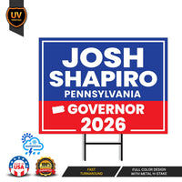 Josh Shapiro For Pennsylvania Governor 2026 Yard Sign, Corrugated Governor Elections Race Red White & Blue Yard Sign with Metal H-Stake
