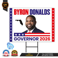 Byron Donalds For Florida Governor 2026 Yard Sign, Corrugated Plastic Governor Elections Race Red White & Blue Yard Sign with Metal H-Stake