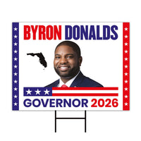 Byron Donalds For Florida Governor 2026 Yard Sign, Corrugated Plastic Governor Elections Race Red White & Blue Yard Sign with Metal H-Stake