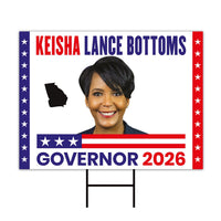 Keisha Lance Bottoms For Georgia Governor 2026 Yard Sign, Corrugated Governor Elections Race Red White & Blue Yard Sign with Metal H-Stake