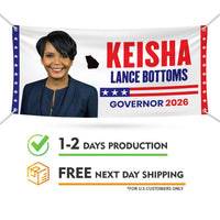 Keisha Lance Bottoms For Georgia U.S. Governor Banner Sign, 13 oz Waterproof US Governor Election 2026 Vinyl Banner With Metal Grommets
