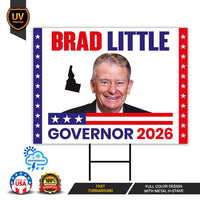 Brad Little For Idaho Governor 2026 Yard Sign, Corrugated Plastic Governor Elections Race Red White & Blue Yard Sign with Metal H-Stake