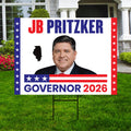 JB Pritzker For Illinois Governor 2026 Yard Sign, Corrugated Plastic Governor Elections Race Red White & Blue Yard Sign with Metal H-Stake
