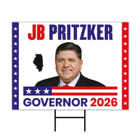 JB Pritzker For Illinois Governor 2026 Yard Sign, Corrugated Plastic Governor Elections Race Red White & Blue Yard Sign with Metal H-Stake