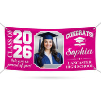 Custom Senior Graduation Banner with Photo Class of 2026, Personalized Graduation Party Banner, School Celebration Vinyl Banner