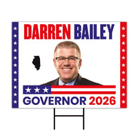 Darren Bailey For Illinois Governor 2026 Yard Sign, Corrugated Plastic Governor Elections Race Red White & Blue Yard Sign with Metal H-Stake